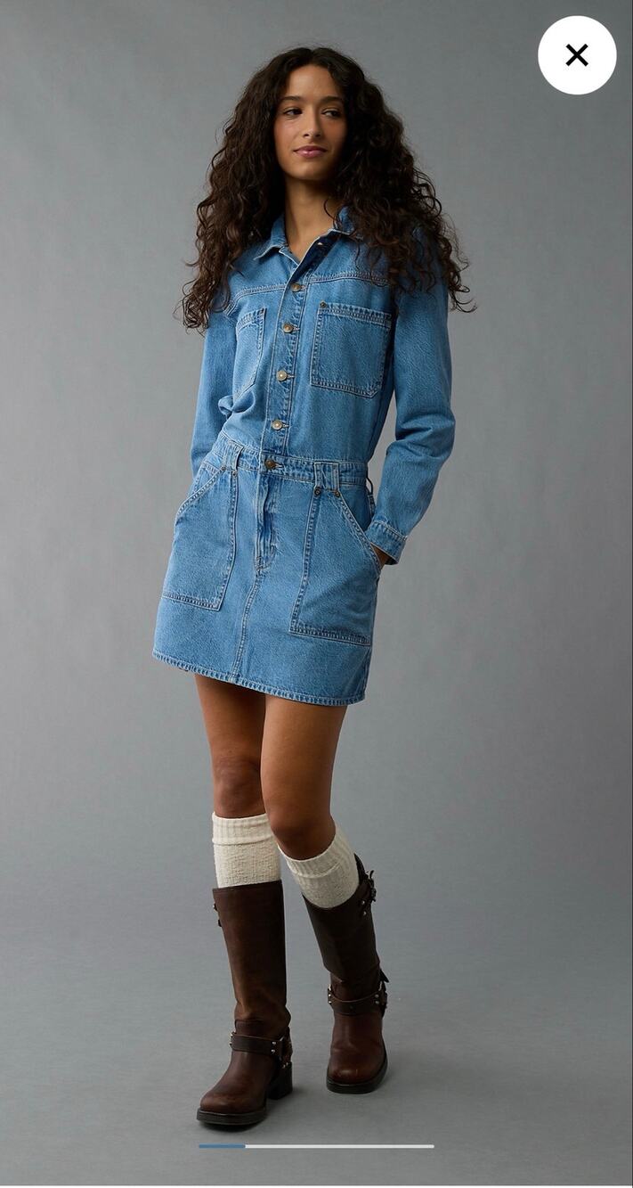 American Eagle Denim Button Front Mini Dress Medium NWT Utility Long Sleeve